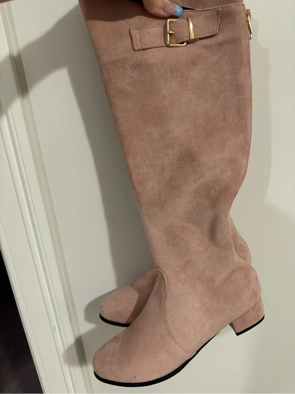 Women’s Knee-High Suede Boots in Blush with Gold Buckle 41EU 9US